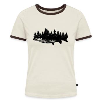 Hecht Angeln - Natur Wald Fisch Angler Geschenk - Frauen Kontrast-T-Shirt - Off-White/Dunkelbraun - Vorne - AI Model Female 172 dark (172cm)