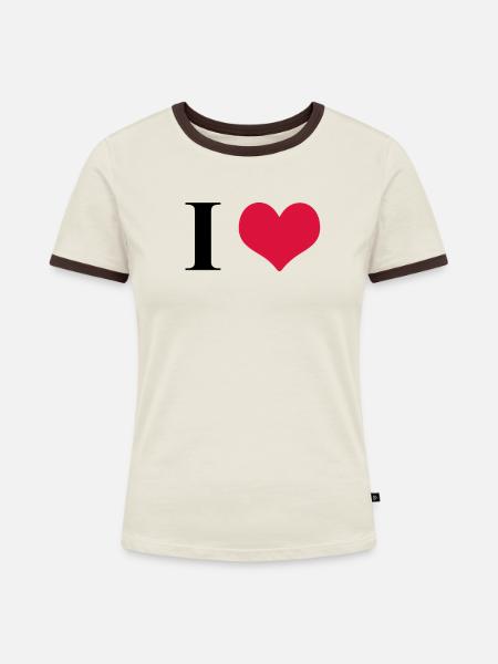 I love / I heart - Frauen Kontrast-T-Shirt - Off-White/Dunkelbraun