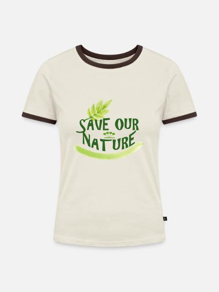 Naturschutz - Frauen Kontrast-T-Shirt - Off-White/Dunkelbraun