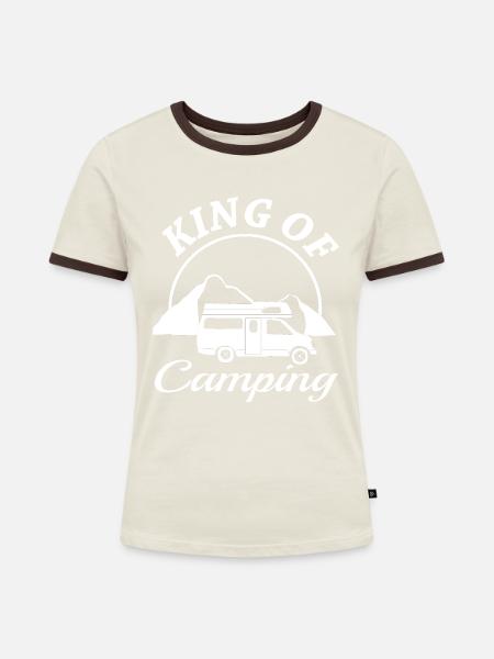 King Of Camping - Frauen Kontrast-T-Shirt - Off-White/Dunkelbraun