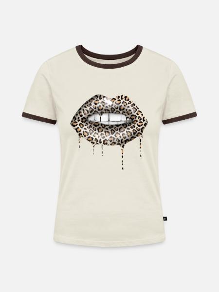 Sexy Leo lips - Frauen Kontrast-T-Shirt - Off-White/Dunkelbraun