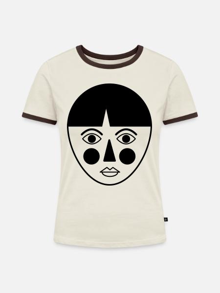 face - Frauen Kontrast-T-Shirt - Off-White/Dunkelbraun