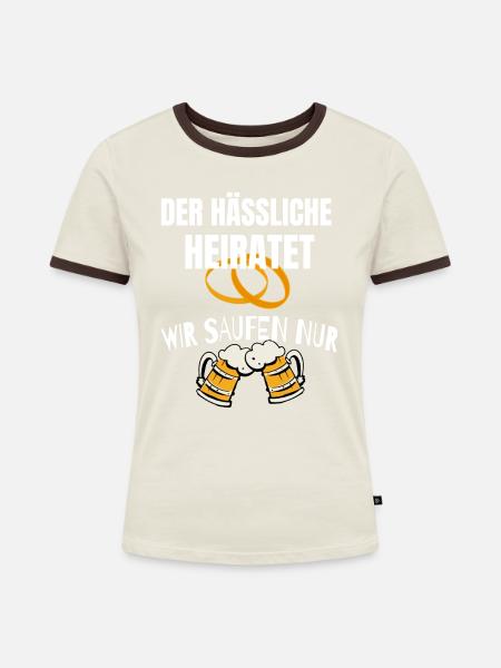 DER HÄSSLICHE HEIRATET - Frauen Kontrast-T-Shirt - Off-White/Dunkelbraun