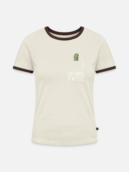 Brusttasche Essiggurke Shirt Geschenk - Frauen Kontrast-T-Shirt - Off-White/Dunkelbraun