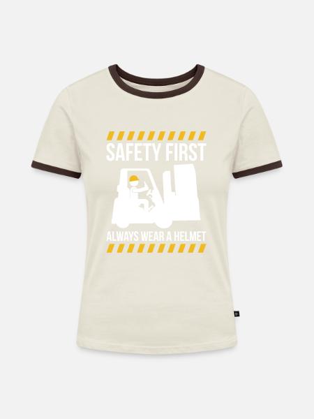 Safety First Shirt Forklift - Frauen Kontrast-T-Shirt - Off-White/Dunkelbraun