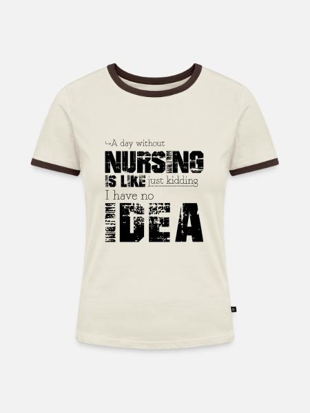 Krankenpflege - Frauen Kontrast-T-Shirt - Off-White/Dunkelbraun