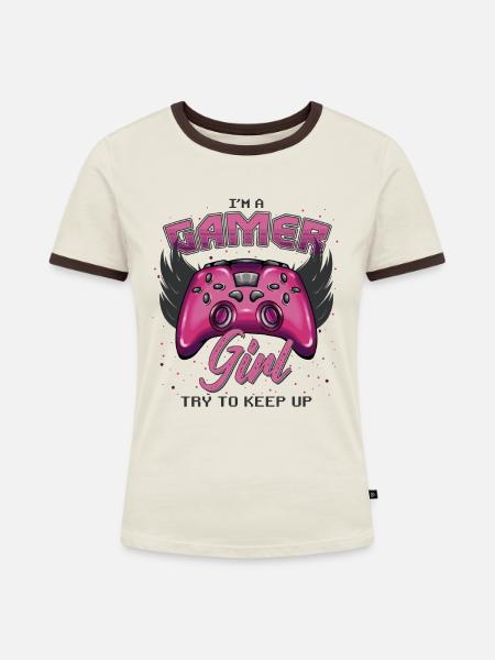 Gamer Mädchen Design - Frauen Kontrast-T-Shirt - Off-White/Dunkelbraun