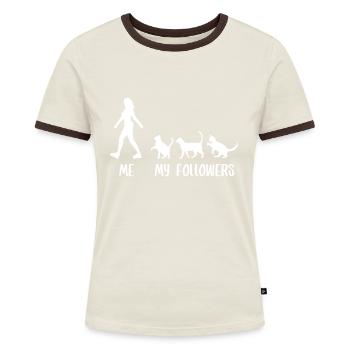 Lustiges Katzen Spruch Design - Frauen Kontrast-T-Shirt - Off-White/Dunkelbraun - Vorne - AI Model Female 172 dark (172cm)