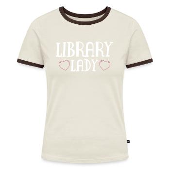 Library Lady Shirt Geschenk - Frauen Kontrast-T-Shirt - Off-White/Dunkelbraun - Vorne - AI Model Female 172 dark (172cm)