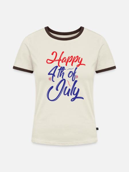 Frohen 4. Juli - Frauen Kontrast-T-Shirt - Off-White/Dunkelbraun
