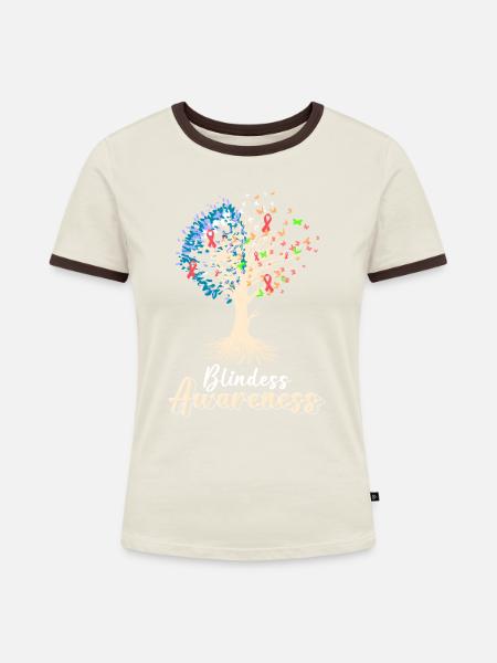 Blindess Awareness - Frauen Kontrast-T-Shirt - Off-White/Dunkelbraun