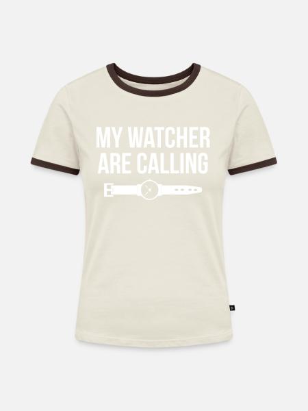 My Watcher Ware Calling - Frauen Kontrast-T-Shirt - Off-White/Dunkelbraun