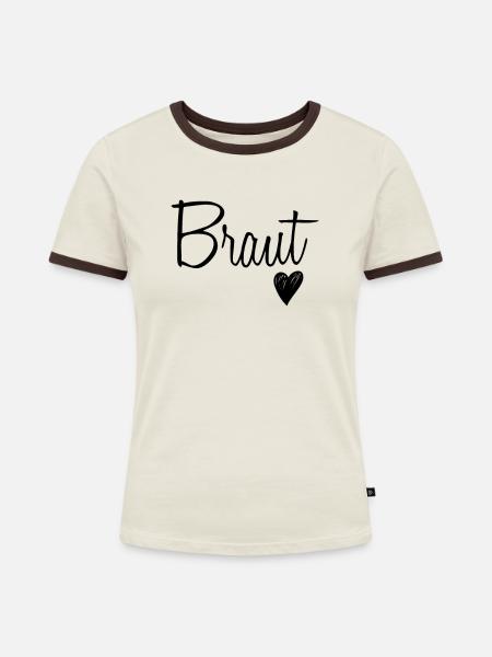 Braut Brautjungfer - Frauen Kontrast-T-Shirt - Off-White/Dunkelbraun