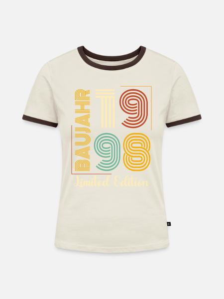 Baujahr 1998 - Frauen Kontrast-T-Shirt - Off-White/Dunkelbraun