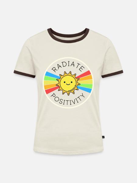 Strahlen Sie Positivität aus - Frauen Kontrast-T-Shirt - Off-White/Dunkelbraun