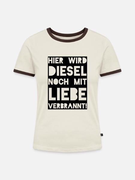 Diesel Liebe - Frauen Kontrast-T-Shirt - Off-White/Dunkelbraun