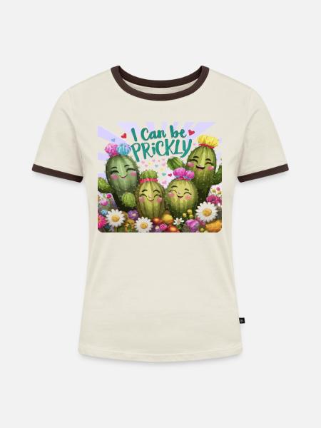 I can be Prickly - Frauen Kontrast-T-Shirt - Off-White/Dunkelbraun