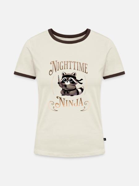 Ninja Waschbär - Frauen Kontrast-T-Shirt - Off-White/Dunkelbraun
