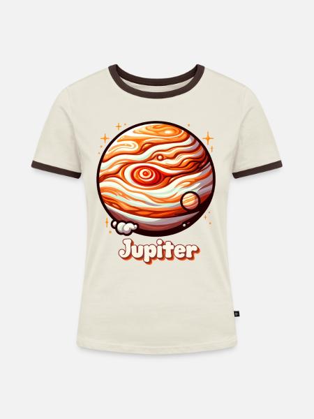 Jupiter Planet - Frauen Kontrast-T-Shirt - Off-White/Dunkelbraun