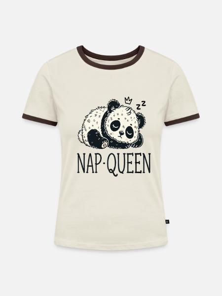 Nap Queen - Frauen Kontrast-T-Shirt - Off-White/Dunkelbraun