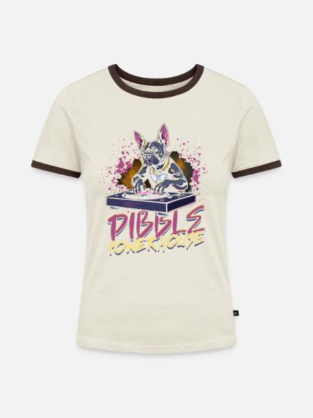 Pitbull Pitbulls Pibble Powerhouse - Frauen Kontrast-T-Shirt - Off-White/Dunkelbraun