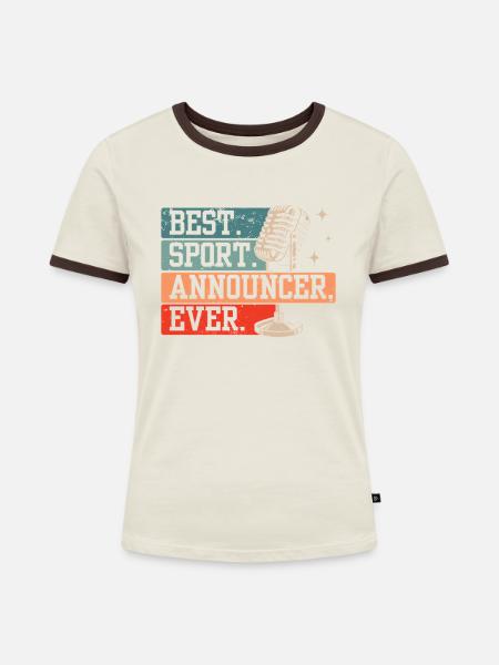 Funny Sports Ansager - Frauen Kontrast-T-Shirt - Off-White/Dunkelbraun
