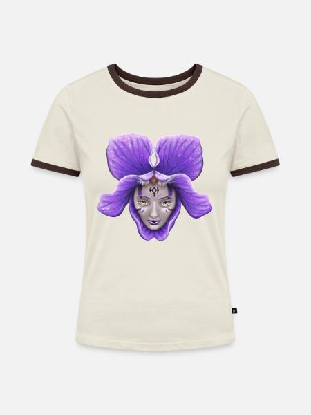 Violett - Frauen Kontrast-T-Shirt - Off-White/Dunkelbraun