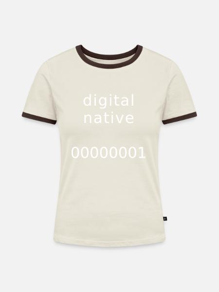 digital native - Frauen Kontrast-T-Shirt - Off-White/Dunkelbraun