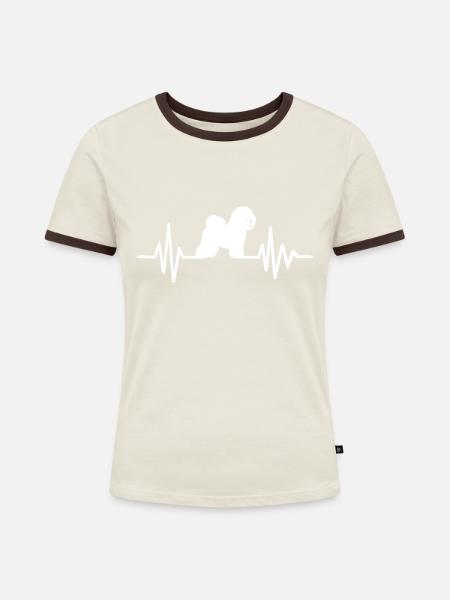 Bichon Frise - Frauen Kontrast-T-Shirt - Off-White/Dunkelbraun