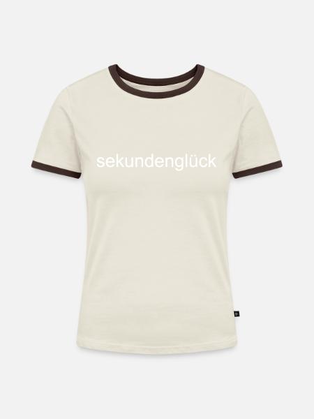 sekundenglueck - Frauen Kontrast-T-Shirt - Off-White/Dunkelbraun