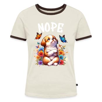 Hund Lustiger Spruch Nope für Hundeliebhaber - Frauen Kontrast-T-Shirt - Off-White/Dunkelbraun - Vorne - AI Model Female 172 dark (172cm)