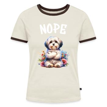 Havanese Lustiger Spruch Nope für Hundeliebhaber - Frauen Kontrast-T-Shirt - Off-White/Dunkelbraun - Vorne - AI Model Female 172 dark (172cm)