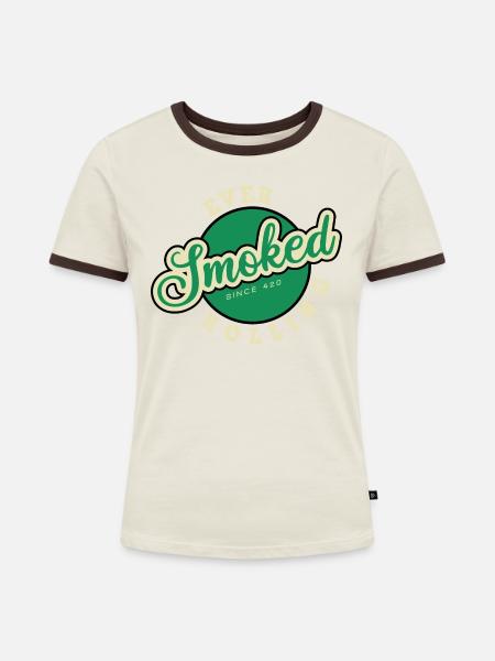 420 geraucht - Frauen Kontrast-T-Shirt - Off-White/Dunkelbraun