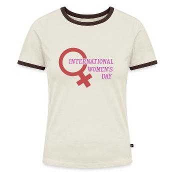 International Women´s Day - Internationaler Frauen - Frauen Kontrast-T-Shirt - Off-White/Dunkelbraun - Vorne - AI Model Female 172 dark (172cm)