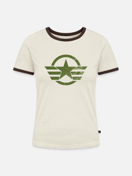 Militär Shirt - Frauen Kontrast-T-Shirt - Off-White/Dunkelbraun