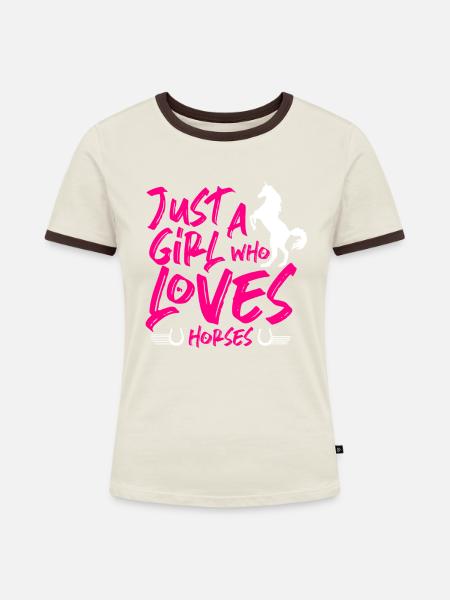 Pferdeliebe - Frauen Kontrast-T-Shirt - Off-White/Dunkelbraun