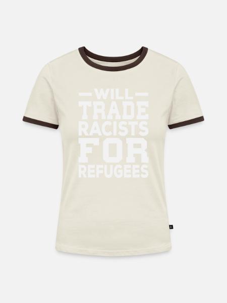 Flüchtlinge - Frauen Kontrast-T-Shirt - Off-White/Dunkelbraun