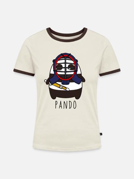 Kendo Panda - Frauen Kontrast-T-Shirt - Off-White/Dunkelbraun