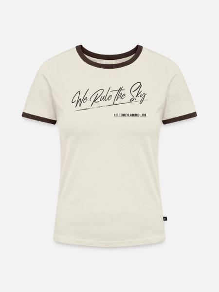 We Rule The Sky Fluglotse - Frauen Kontrast-T-Shirt - Off-White/Dunkelbraun