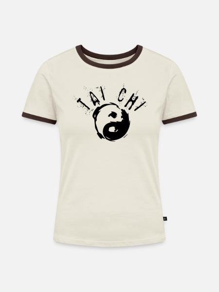 Tai Chi - Frauen Kontrast-T-Shirt - Off-White/Dunkelbraun