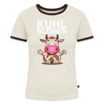Lustige Kuh Sprüche Landwirtschaft Geschenk - Frauen Kontrast-T-Shirt - Off-White/Dunkelbraun - Vorne - AI Model Female 172 dark (172cm)