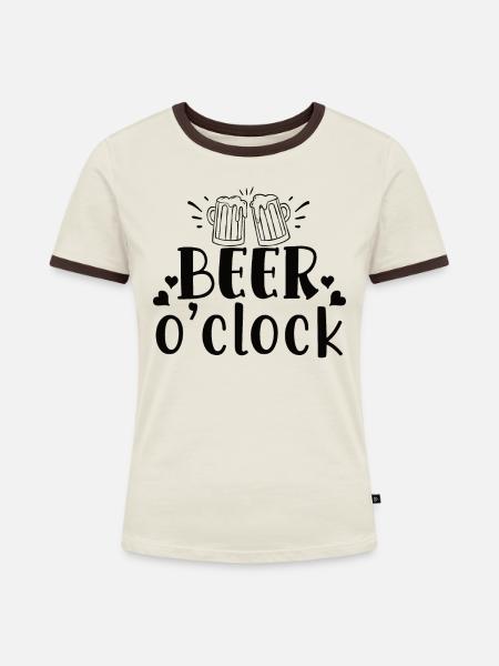 Beer o'clock - Frauen Kontrast-T-Shirt - Off-White/Dunkelbraun