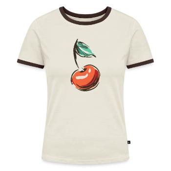 Kirsche Kirschen Sauerkirschen Obst Früchte Frucht - Frauen Kontrast-T-Shirt - Off-White/Dunkelbraun - Vorne - AI Model Female 172 dark (172cm)