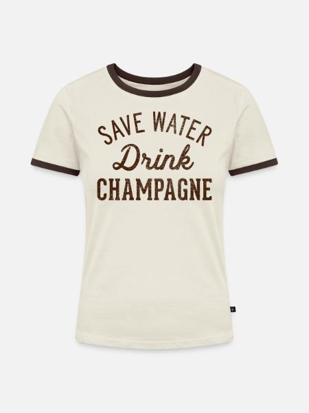 Sparen Sie Wassergetränk - Frauen Kontrast-T-Shirt - Off-White/Dunkelbraun