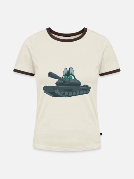 Panzer Katze Lustig - Frauen Kontrast-T-Shirt - Off-White/Dunkelbraun