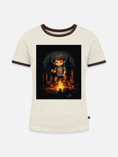 Camping Kind - Frauen Kontrast-T-Shirt - Off-White/Dunkelbraun