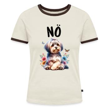 Havanese Lustiger Spruch Nö für Hundeliebhaber - Frauen Kontrast-T-Shirt - Off-White/Dunkelbraun - Vorne - AI Model Female 172 dark (172cm)