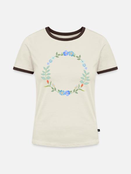 Blumenkranz - Frauen Kontrast-T-Shirt - Off-White/Dunkelbraun