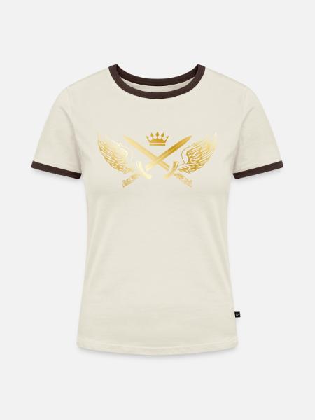 schwert wappen gold krone - Frauen Kontrast-T-Shirt - Off-White/Dunkelbraun