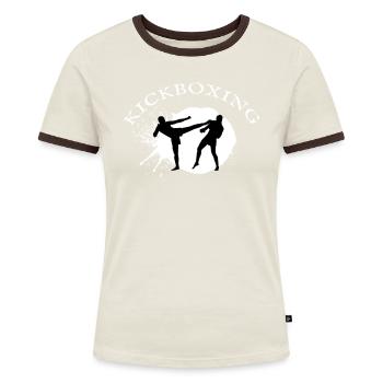 Kickboxen - Frauen Kontrast-T-Shirt - Off-White/Dunkelbraun - Vorne - AI Model Female 172 dark (172cm)